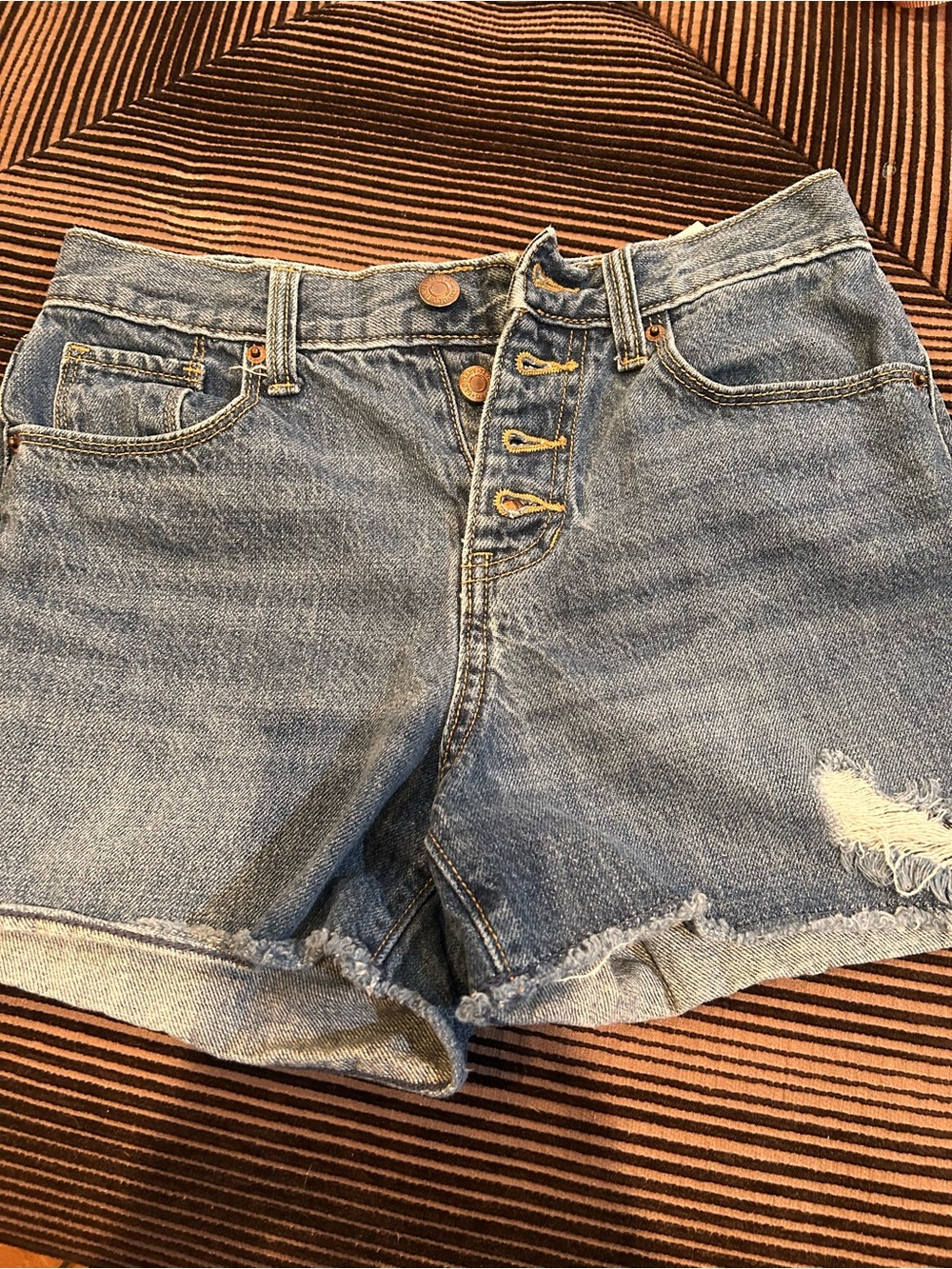 Classic Blue Denim Button-Fly Girls Shorts
